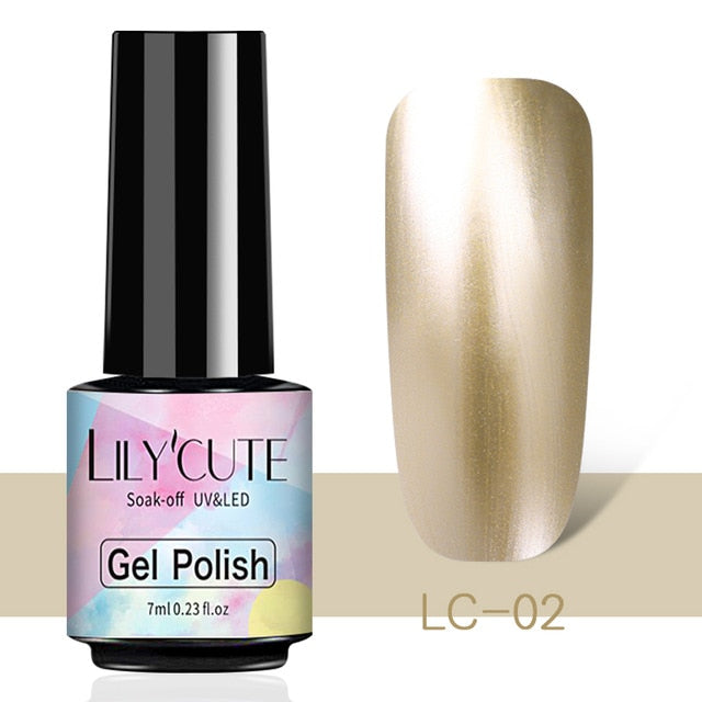 LILYCUTE 7ml Silver Metallic Nail Gel Polish Natural Dry Mirror Effect Rose Gold Semi Permanent Hybrid Nail Art Design Varnishes