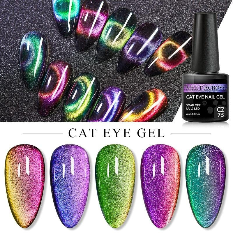MEET ACROSS Cat Eye Nail Gel Polish 9D Laser Magnet Varnish Soak Off UV LED Shimmer Magnetic Lacquer Shiny Beauty Design Polish