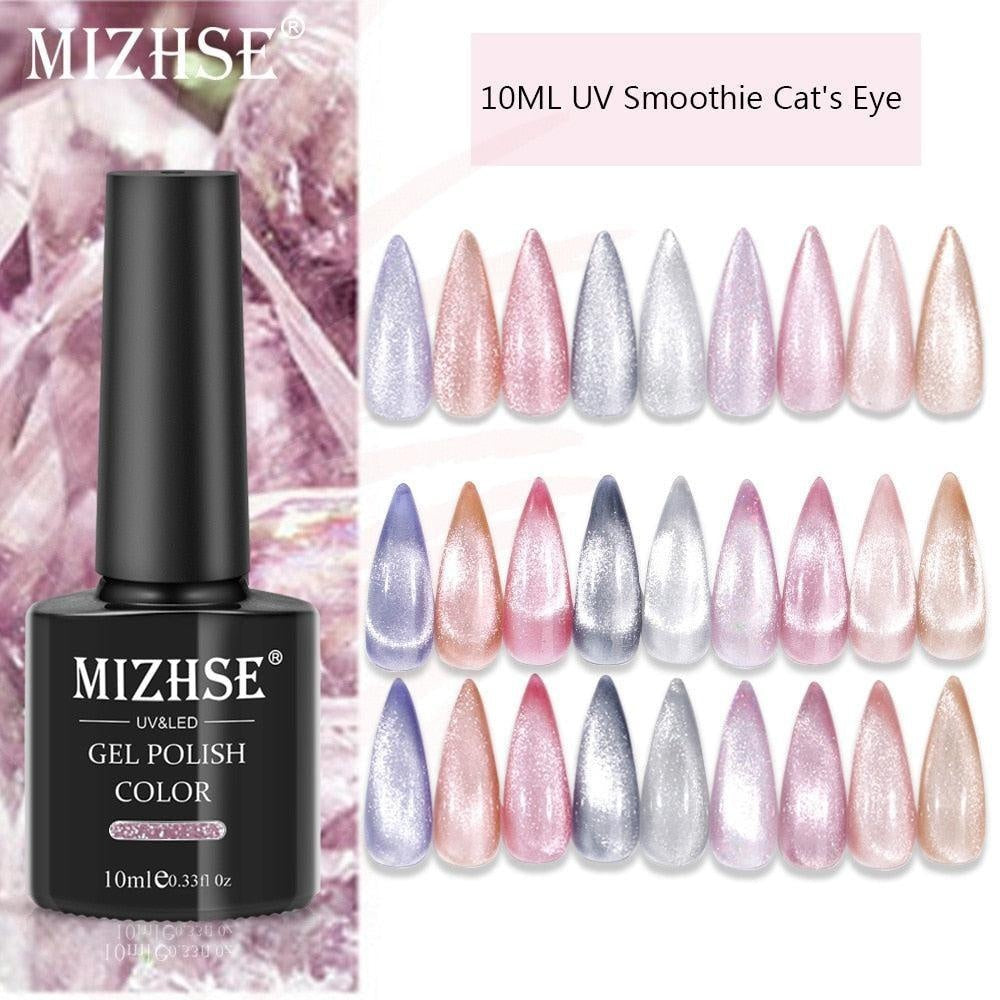 MIZHSE 10ML 9D Cat Eye Hybrid Varnishes Gel Soak Off Smoothie Wide Cat Eyes Magnetic Gel Polish Bright Silver UV Gel Nail Polish