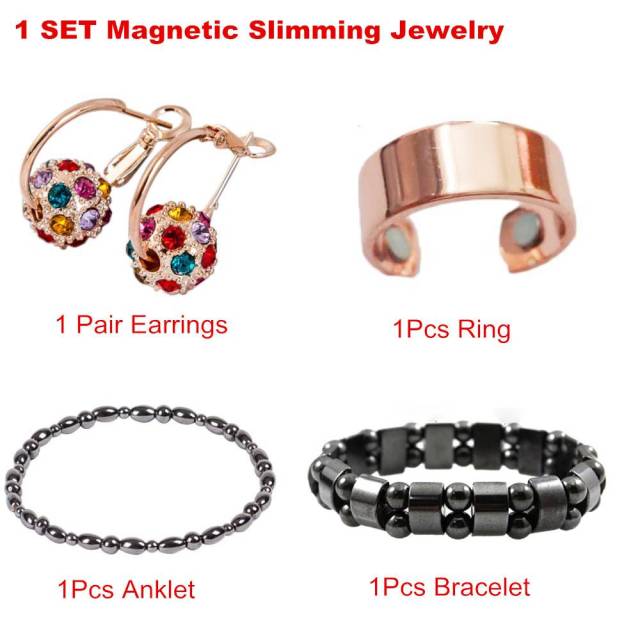 4pcs/Set Magnetic Therapy Slimming Earring Bracelet Ring Lose Weight Body Relaxation Massage Slim Ear Studs Patch Health Jewelry