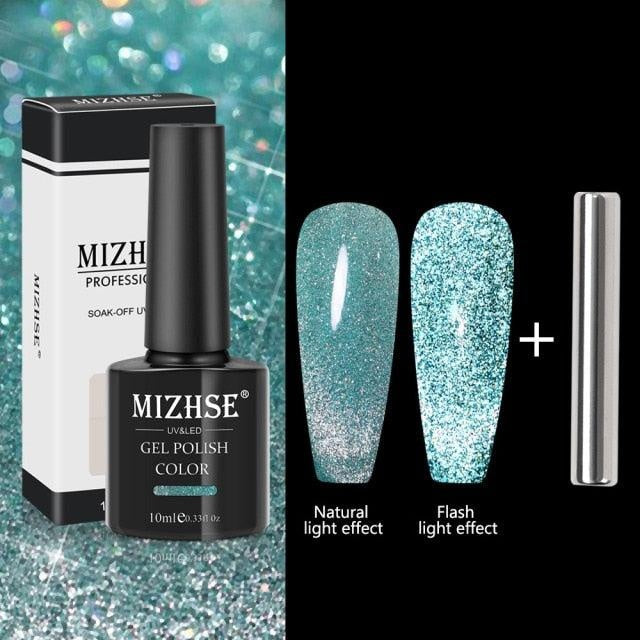 MIZHSE Reflective Gel Nail Polish Shiny Vernis Semi Permanent Enamel Varnish UV LED Cat Eye Gel Polish for Manicure Nail Art