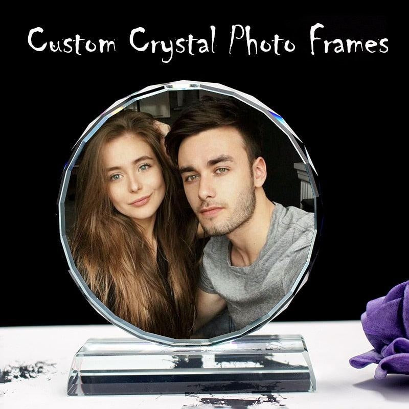 Free Customized Crystal Glass Circle Shape Photo Frame Personalized Picture Photo Album Girl Birthday Gifts Home Decoration