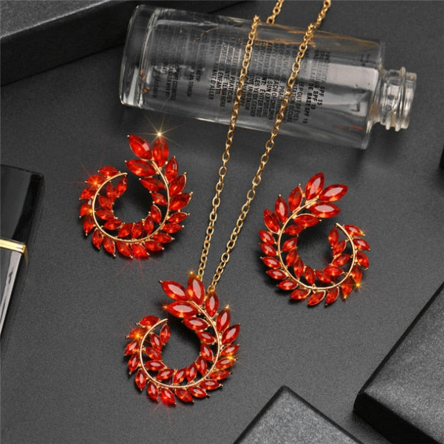 ZOSHI Wedding Jewelry Sets for Women Crystal Gold Chain Peacock Necklace Earrings Set Adjustable Rings 3pcs Jewelry Set