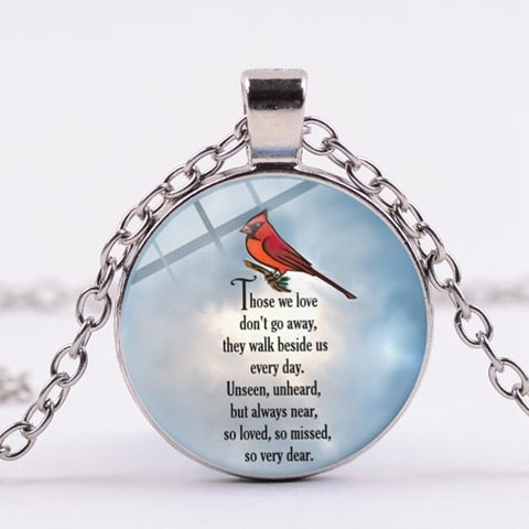 SIAN Cardinals Appear When Angels Are Near Necklace Unique Lucky Red Bird Art Photo Glass Cabochon Pendant Charm Gift Long Chain