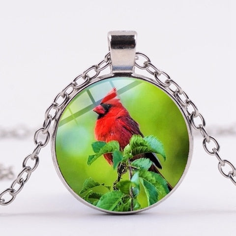 SIAN Cardinals Appear When Angels Are Near Necklace Unique Lucky Red Bird Art Photo Glass Cabochon Pendant Charm Gift Long Chain