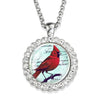 Hummingbird Necklace Cardinal Bird Art Picture Glass Rhinestone Pendant Silver Color Chain Cute Bird Jewelry for Women Men