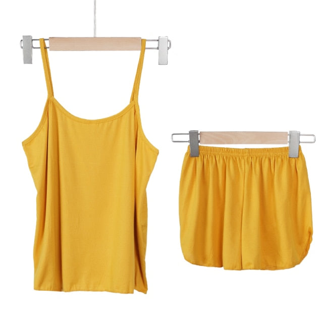Pajamas for Women Summer Solid Sleepwear Sexy Pyjamas Set Tank Top Shorts Cute Underwear Set Soft Sleeveless Nightwear