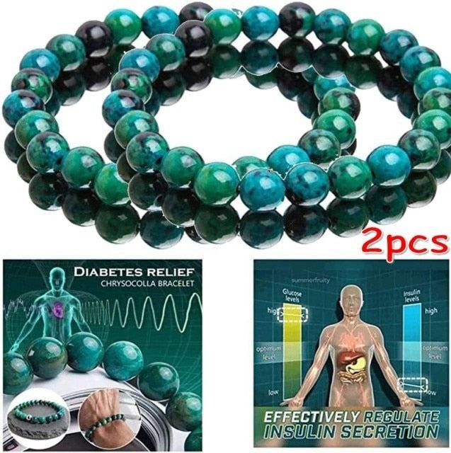 2Pc Chrysocolla Malachite Bracelets For Women Men Natural Stone Beads Bracelet Round Shape Diabetes Relief Bracelet Jewelry Gift