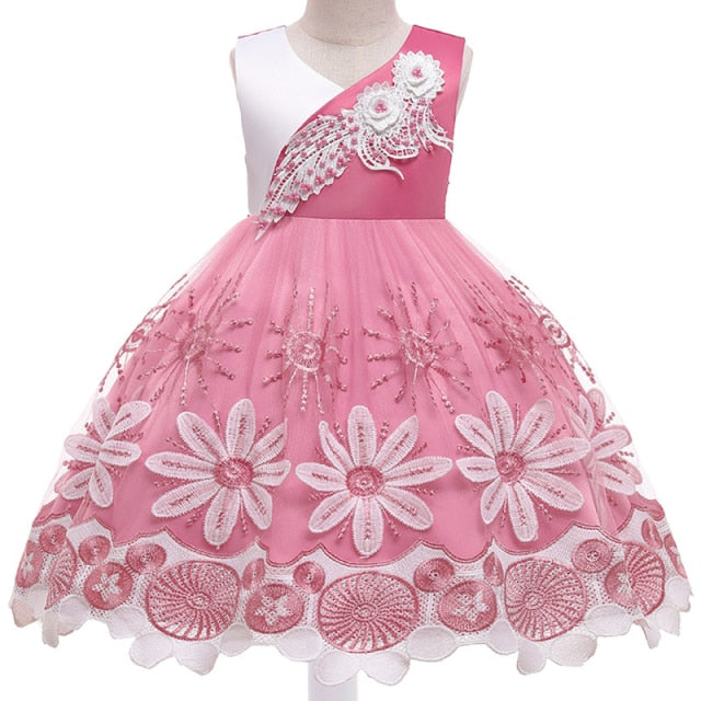 Embroidery Silk Princess Dress for Baby Girl Flower Elegant Girls Dresses Winter Party Christmas Halloween Kids Dresses Clothes