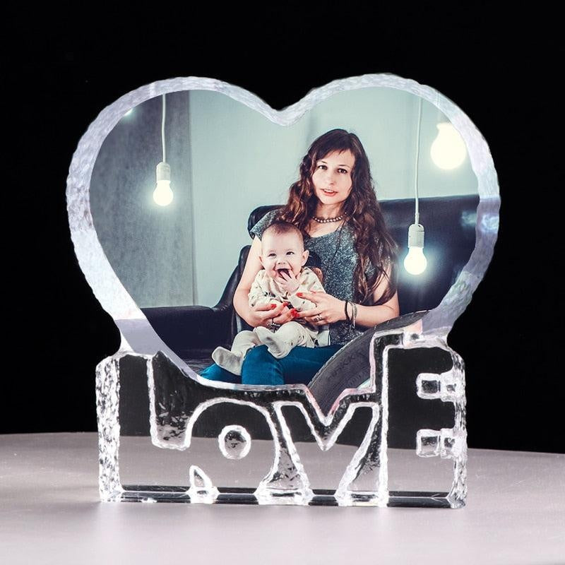Customized Love Heart Crystal Photo Frame Personalized Picture Frame Wedding Gift for Guests Birthday Souvenir Father's Day Gift