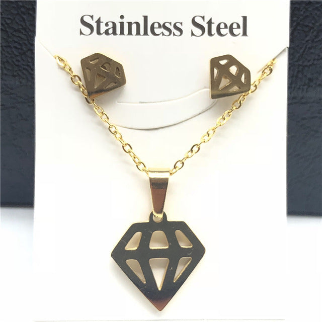 Stainless Steel Jewelry Sets For Women Moon Star Pendant Necklacae Stud Earrings Fashion Jewelry Gift Collares Mujer
