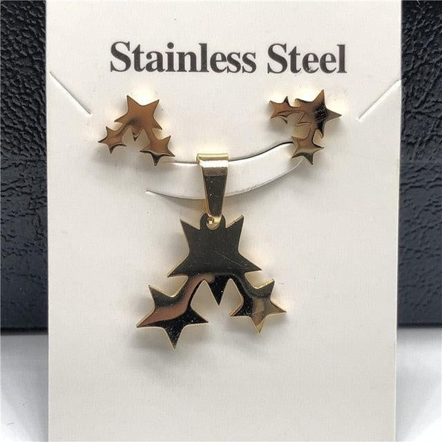 Stainless Steel Jewelry Sets For Women Moon Star Pendant Necklacae Stud Earrings Fashion Jewelry Gift Collares Mujer